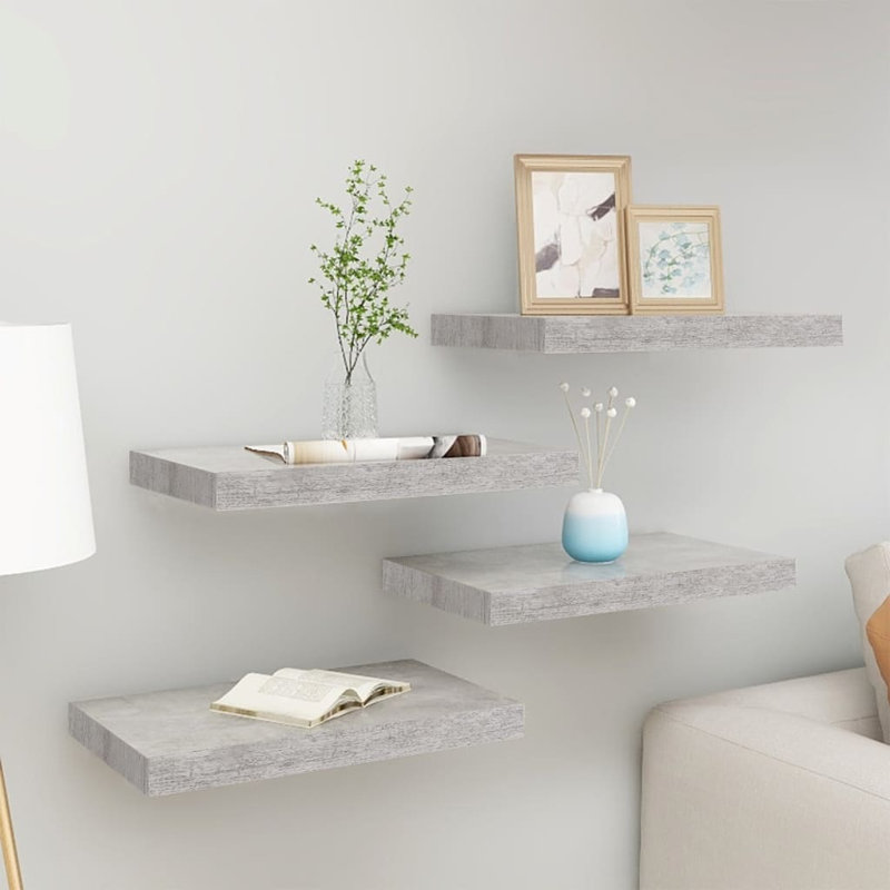 Blye 4 Piece Floating Shelf, Grey, 3.8cm H x 50cm W x 23cm D