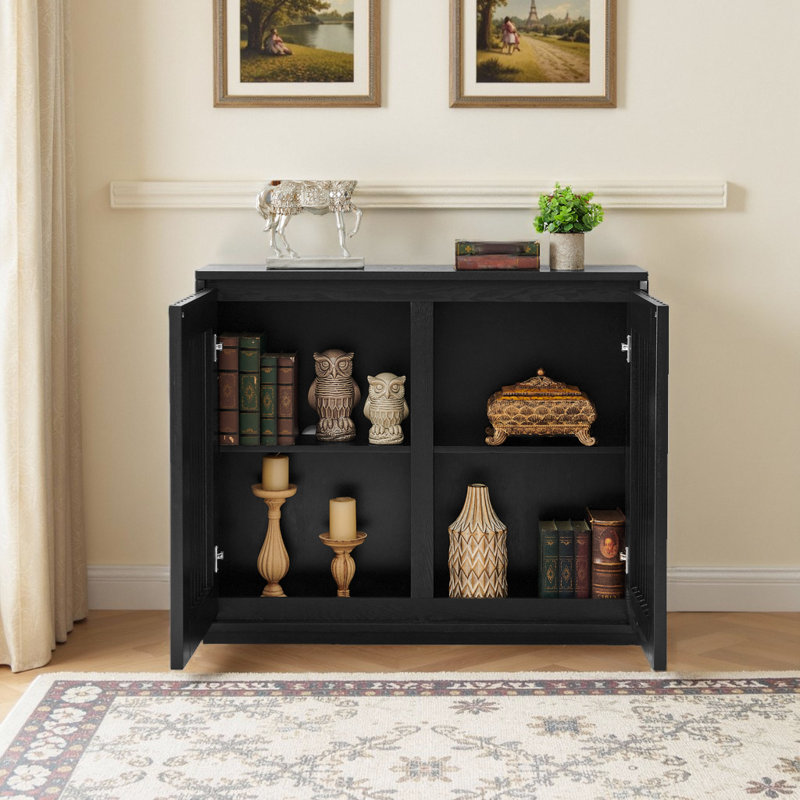 Mid Century Modern Fluted Hollowed Out Sideboard Cabinet, 32.5" H x 39" W x 9.25" D, Black 2