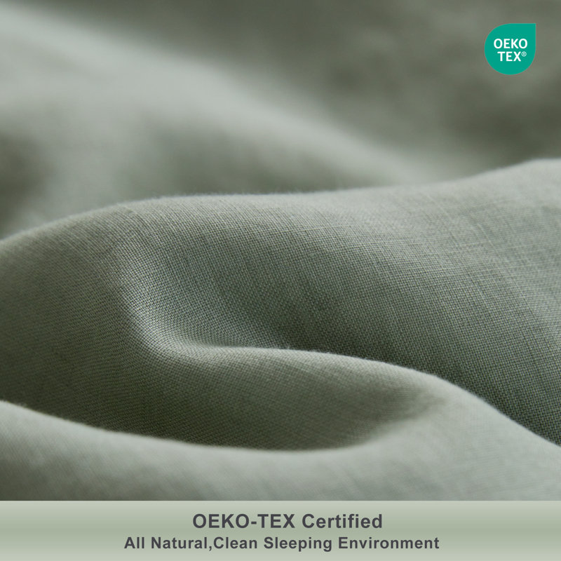 TOSMO 100% Linen Duvet Cover Set with Button Closure,Soft Breathable Durable Farmhouse Bedding, Light Green
