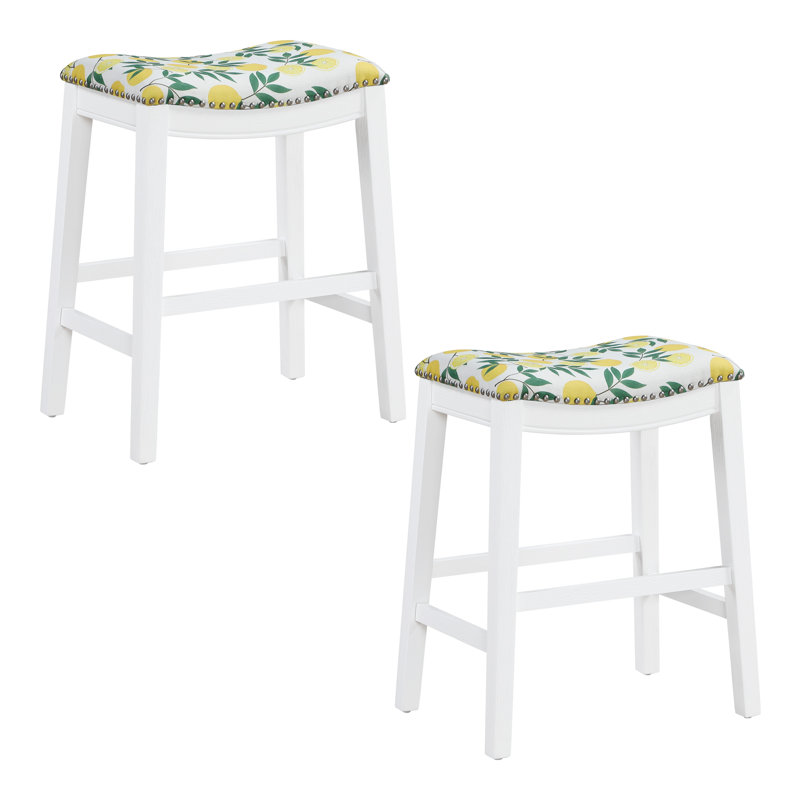 Tabouret de bar et de comptoir Clewiston, Tabouret de comptoir (assise de 24,75 po de hauteu, Citrons, Blanc