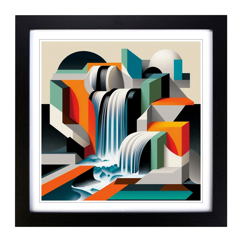 Waterfall Constructivism - Framed Print, Black
