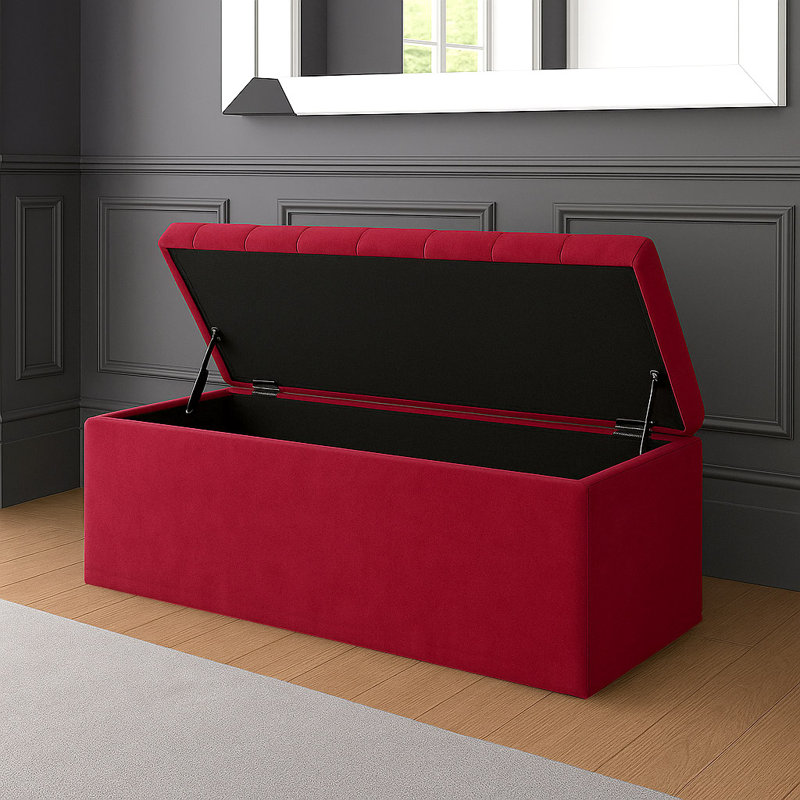 SD Plush Velvet Chesterfield Upholstered Ottoman Storage Box, 43cm H x 120cm W x 40cm D, Claret Red