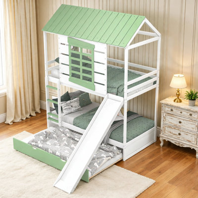 Lit superposé simple au-dessus de simple avec glissière convertible et lit gigogne