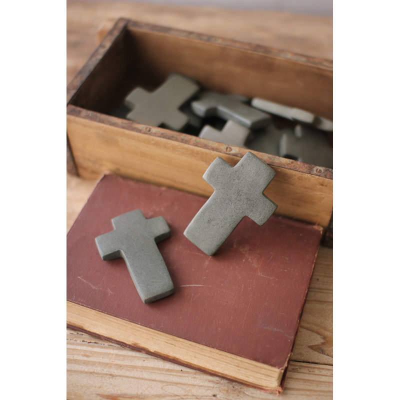  Set of Six Hand-Carved Stone Crosses 3.5"H – Grey Decorative Accents, Gray