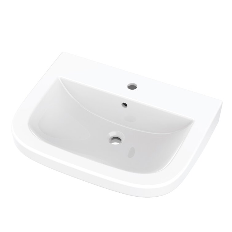 White Vitreous China U-Shaped Wall Mount Bathroom Sink with Overflow