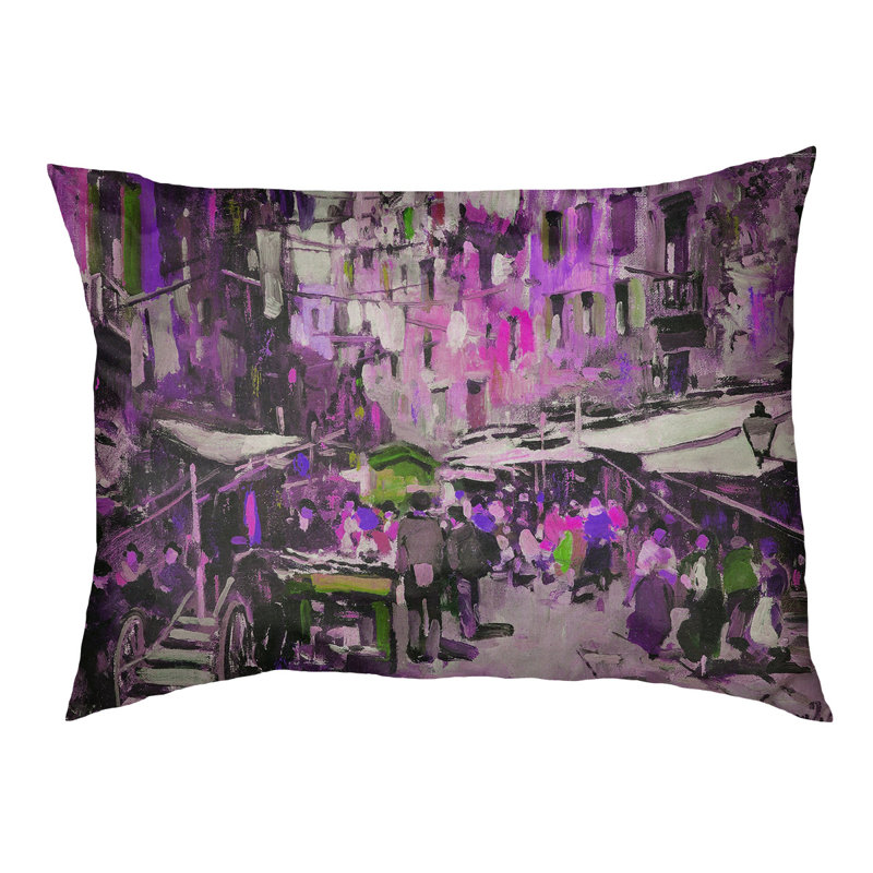 Coussin pour chien Carletta Market in Naples, Grand (l 52 po x P 42 po x H 7,1 po), Rose / Vert / Gris