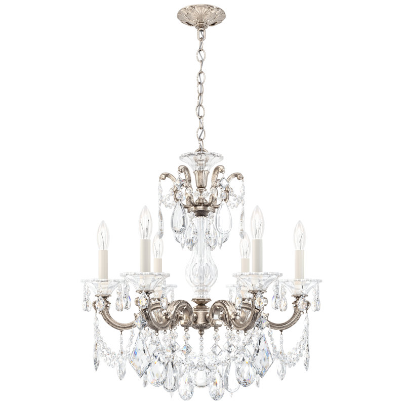La Scala 6 Light 23in x 25in Chandelier in Parchment Gold with Clear Radiance Crystals, Czech, Antique Silver
