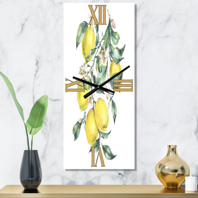 Branche de citrons jaunes et de feuilles I - Horloge murale tropicale