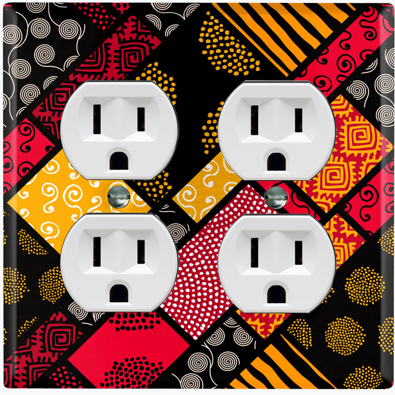 Metal Light Switch Plate Outlet Cover (Safari Pattern African Tribal Stained Glass Rectangular Yellow   - Single Toggle), Red