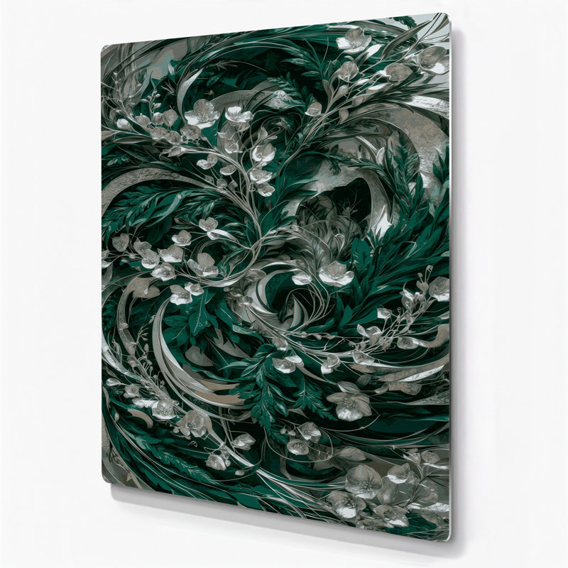 Art mural abstrait vert 67 fleurs en métal, H 11 po x l 14 po