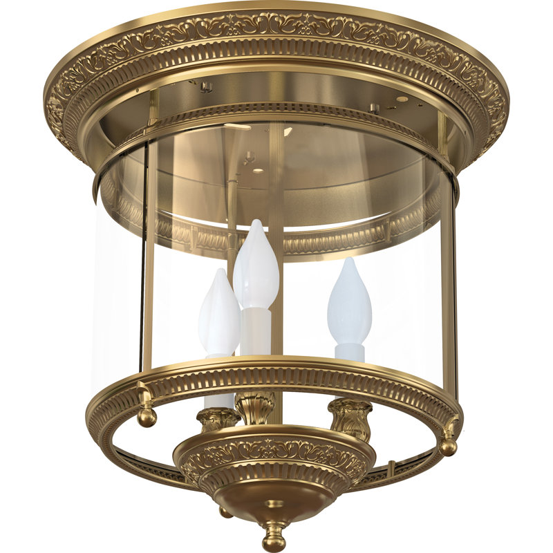 Flippen Glass Flush Mount, Antique Brass