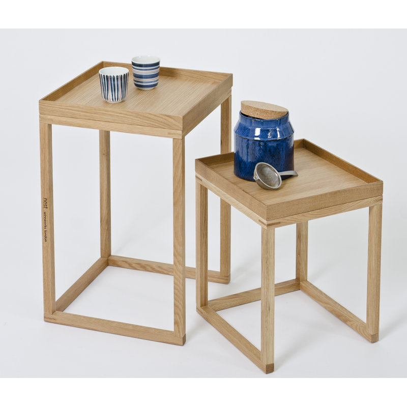 Bostic Solid Wood Tray Top Sled Nesting Tables, Oak