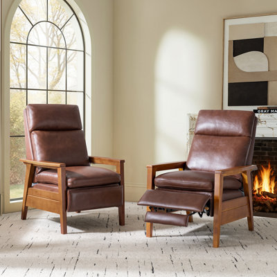 Gladys Mid-Century Modern Genuine Leather Pushback Recliner