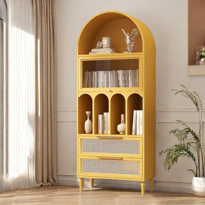 Bibliothèque moderne en bois et rotin simple