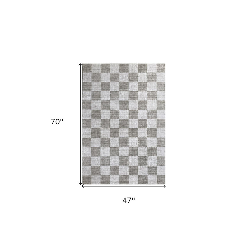 4' X 6' Beige and Brown Checkered Area Rug