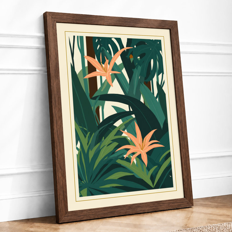 Teal Garden Blooms Botanical - Framed Print, A4 - 29.7 x 21.0 cm, Walnut