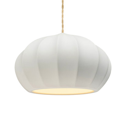 Radiance - Luminaire suspendu ovale cannelé 1 lumière - Bisque - Laiton antique - Ampoule remplaçable - Corde torsadée beige