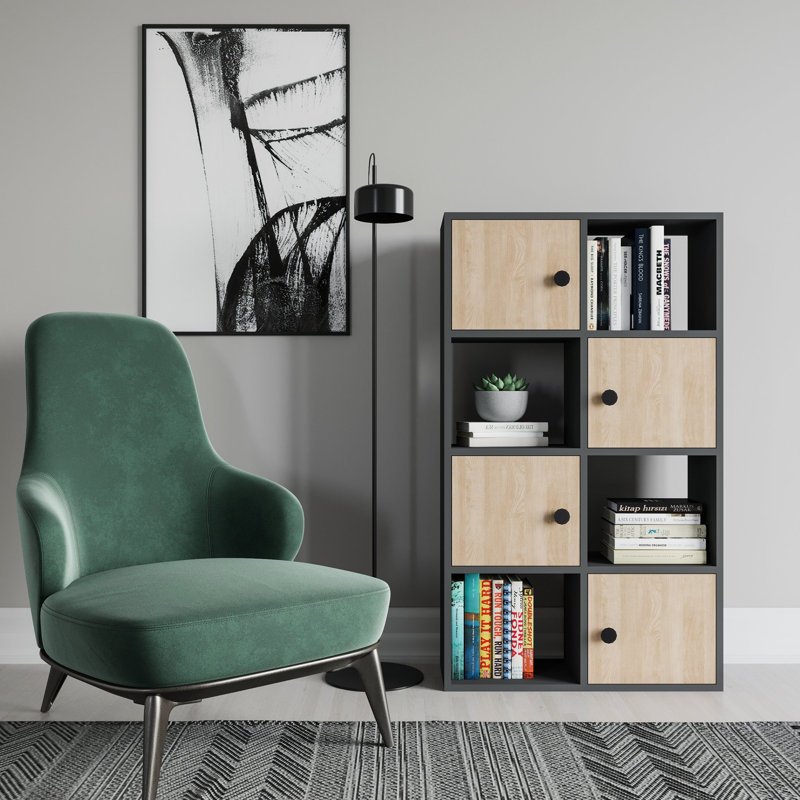 Tilton Bookcase, Anthracite/Oak, (4 Shelves) 28"H x 49"W x 10"D