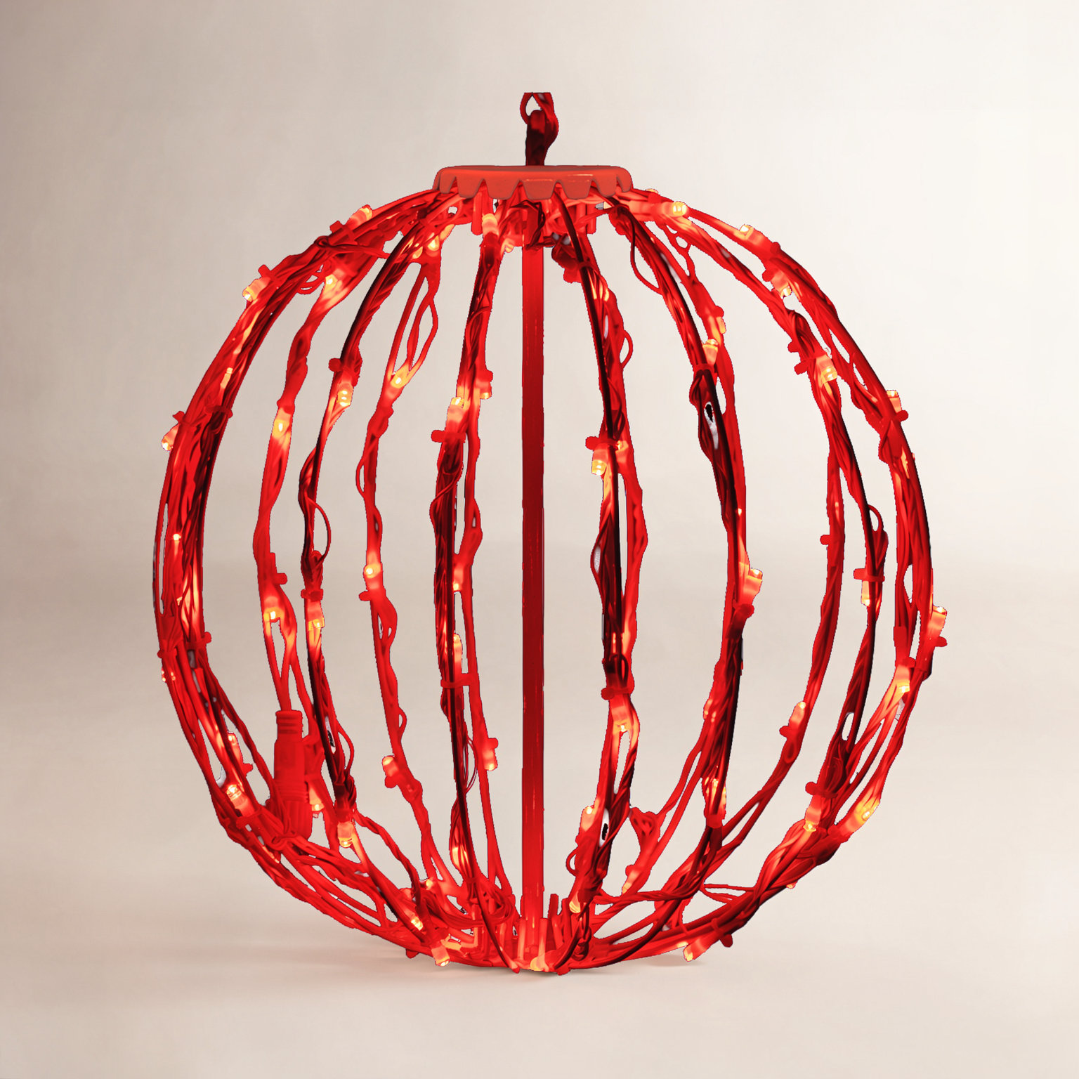 Fold-Flat LED Metal Sphere Light, Red, 12" H x 12" W x 12" D