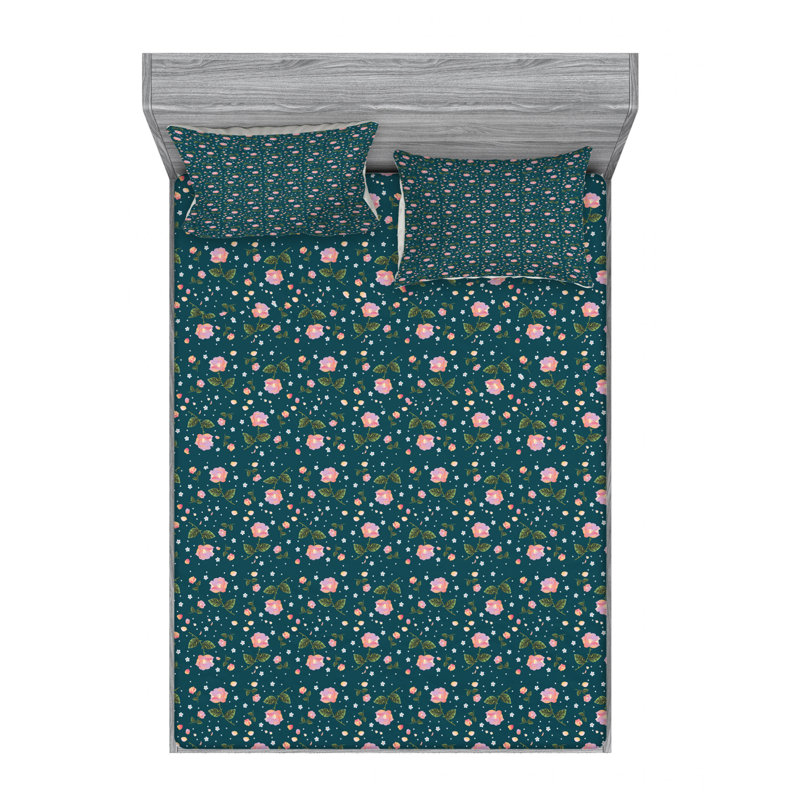 Microfiber Floral Sheet Set, Queen Sheet Set with Fitted Sheet