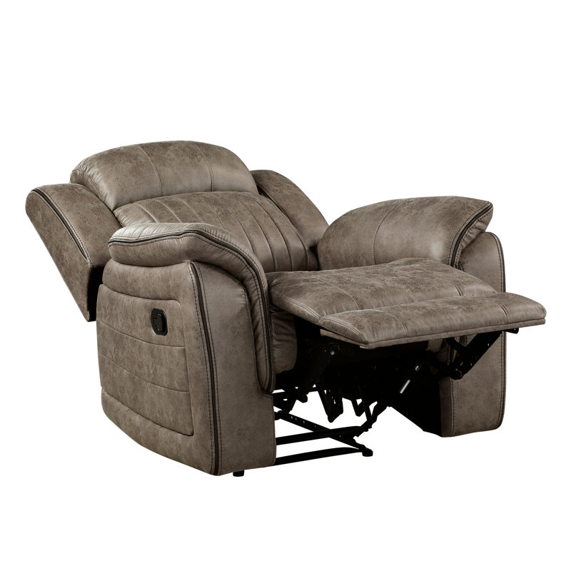 Fauteuil inclinable en bois massif et en contreplaqué, microfibre brun sable, assise de couleur relaxante, coussins de dossier attachés pour une sensation douillette