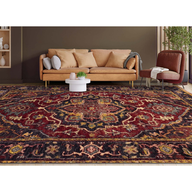 Elegant Wool Oriental Area Rug in Red/Charcoal, Square 10' x 10'