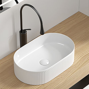 Oval Bathroom Sink Above Counter,19″ x 12″ White Porcelain Vessel Sink, Modern Vanity Bowl Sink, Art Ceramic Wash Basin