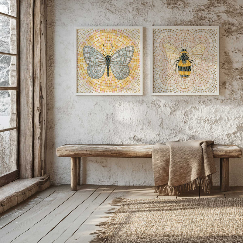 Ailes de mosaïque, ensemble de 2 impressions, 16 po x 16 po, Impression encadrée, Chrome poli