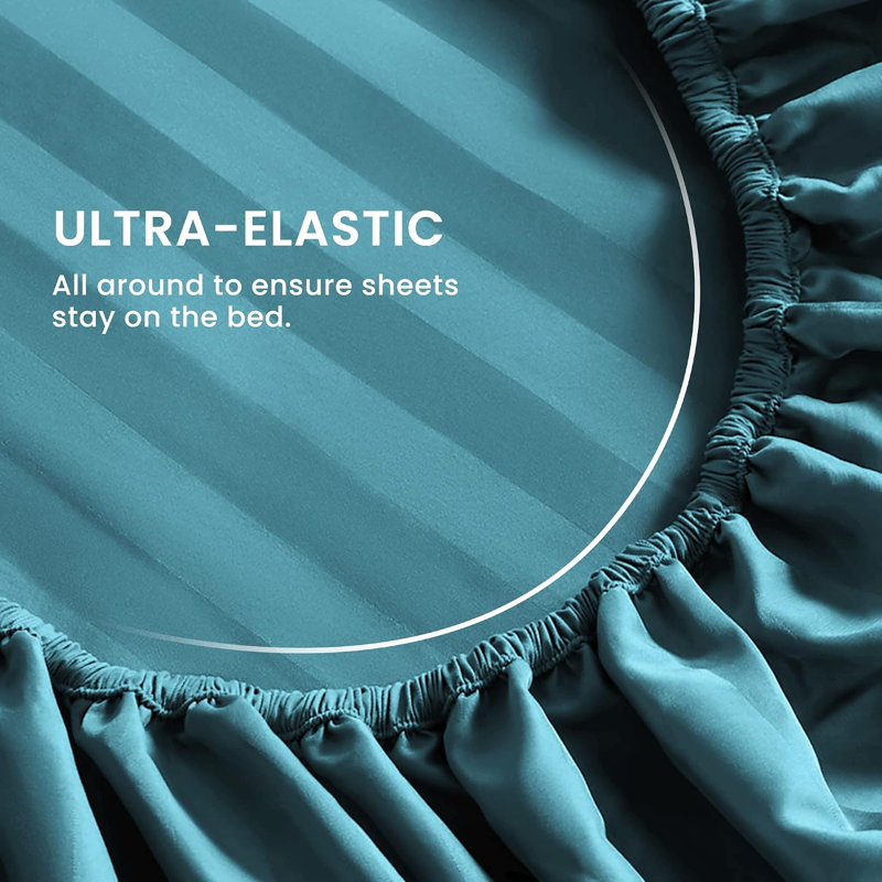 Ensemble de draps en satin de microfibre rayé à température régulée N / A, Ensemble de draps pour lit double + drap-housse +