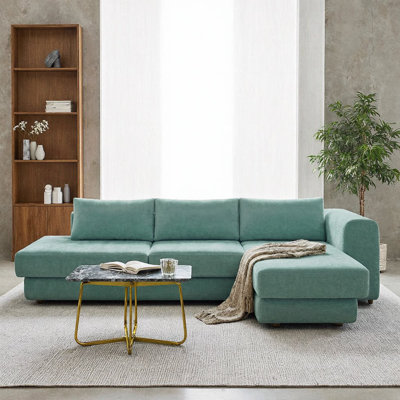Canapé modulaire en forme de L de 113 po avec coussins double couche | Canapé d'angle en chenille pour salon, appartement ou salon | Structure flexible, assise profonde