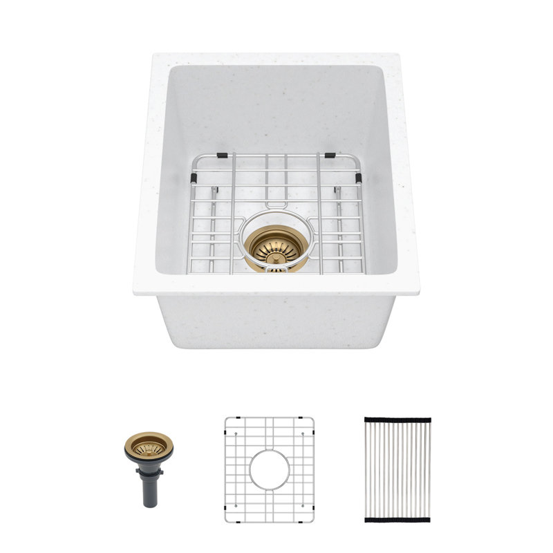 Quartz Kitchen Sink - 14.82" X 17.55" X 8.38" White Granite Composite Undermount Single Bowl Kitchen Sink, White