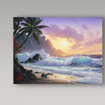 Fikes «Sunset Beach 1», reproduction de peinture à l'huile sur toile tendue