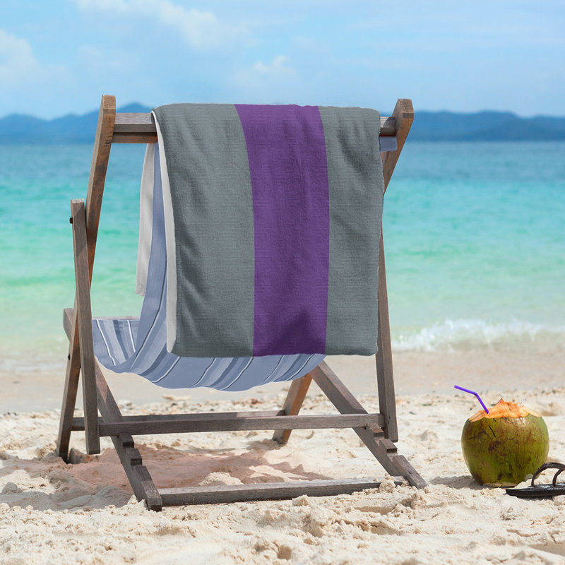 Cotton Blend Lightweight Beach Towel, Slate Gray/Purple/Slate Gray