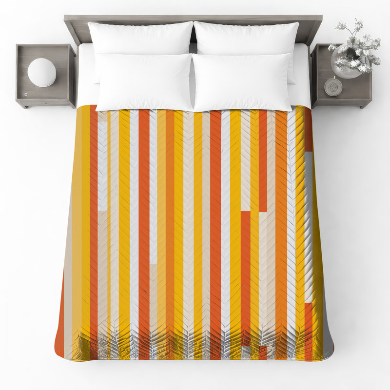 Couvre-lit matelassé à rayures orange et jaune, Grand lit