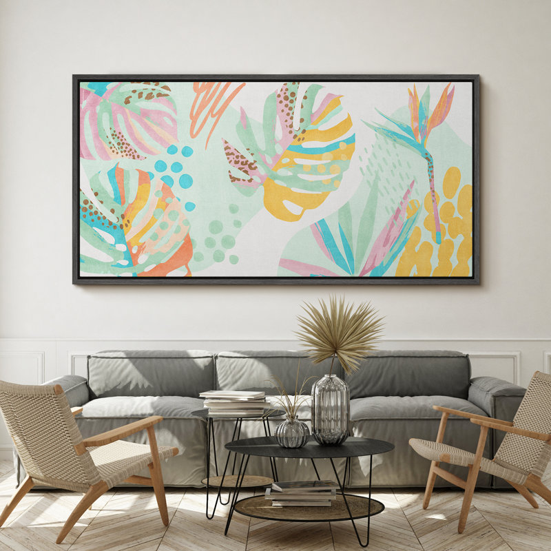 «Abstract Botanical Mid Century Shape», reproduction d'aquarelle sur toile encadrée sur toile, H 30 po x l 60 po
