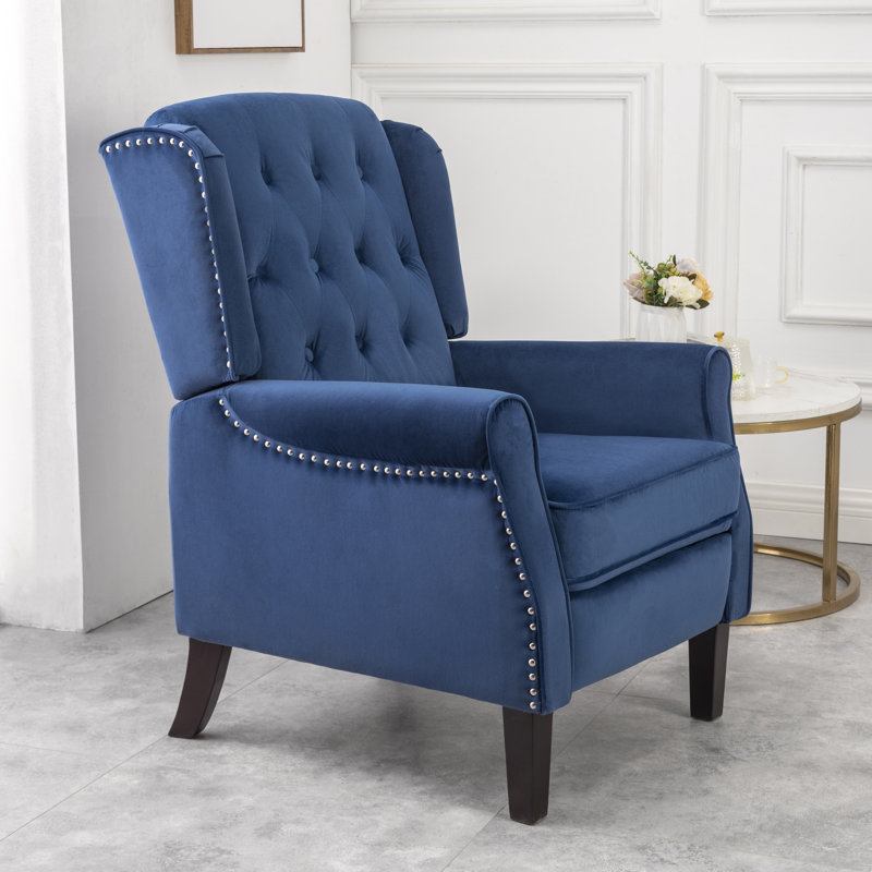 Coss 70cm Wide Velvet Wing Chair Recliner, Blue