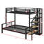 Lit superposé en métal avec escalier de rangement simple au-dessus de lits doubles et garde-robe ouverte-1228515554