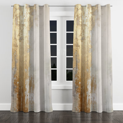 Minimal Gold And Beige Abstract River III - Traditional Blackout Grommet Curtain - 1 panel