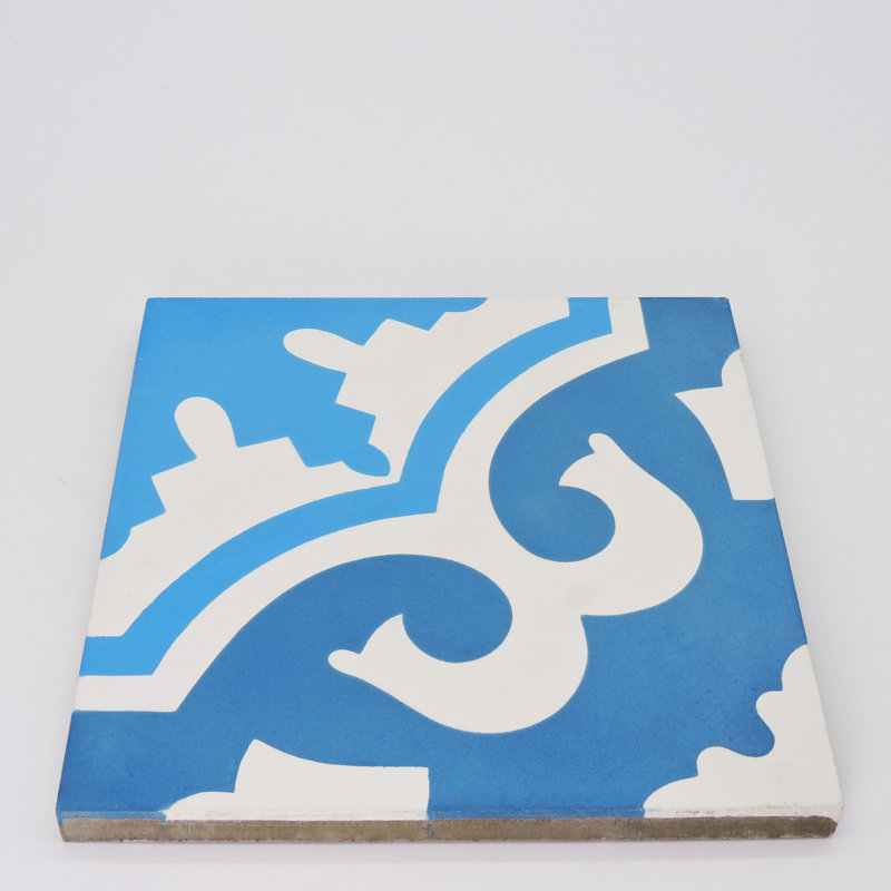 Tanger 8" x 8" Cement Patterned Wall & Floor Tile, Blue/Light Blue