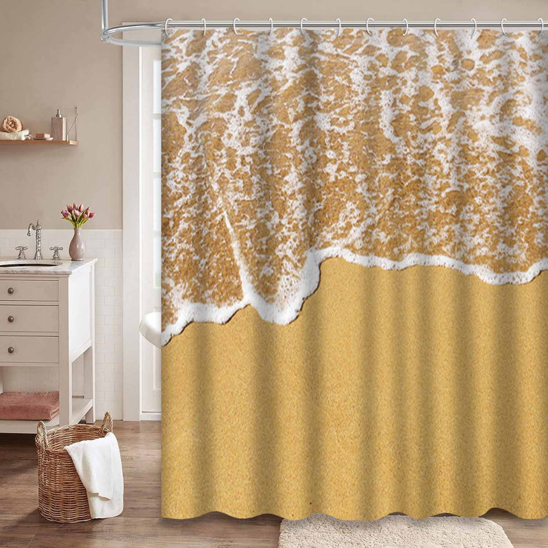 Rideau de douche avec 12 crochets Sand Beach Wave, L 72 po x l 84 po