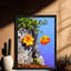 Art mural rétro noir avec fleurs colorées et impressions rétro-934961948