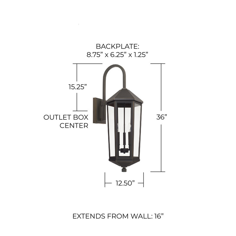 Ellsworth Wall Light, 36" H  x 12.5" W  x 16" D, Oiled Bronze