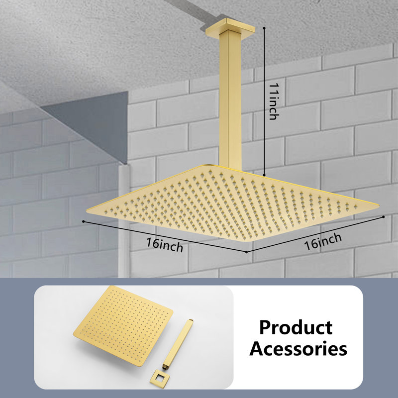 Rain Fixed Shower Head 2.5 GPM GPM, Brushed Gold