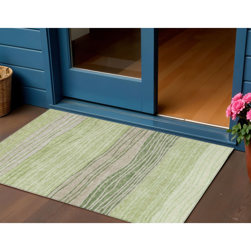 Tapis intérieur / extérieur 3 pi x 5 pi rayé vert et taupe lavable