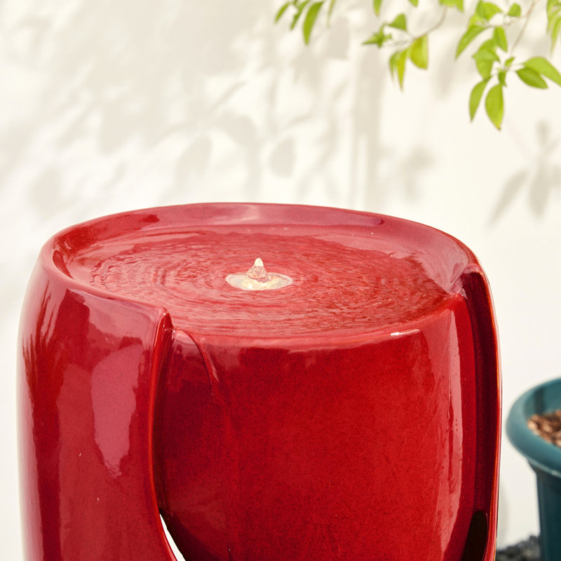 21.25" Red Ceramic Pot Fountain with LED Light