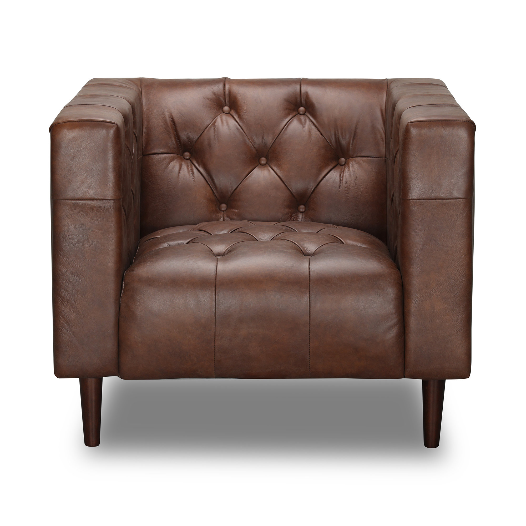 Cornelia Upholstered Club Chair, Vintage Tobacco Top Grain Leather