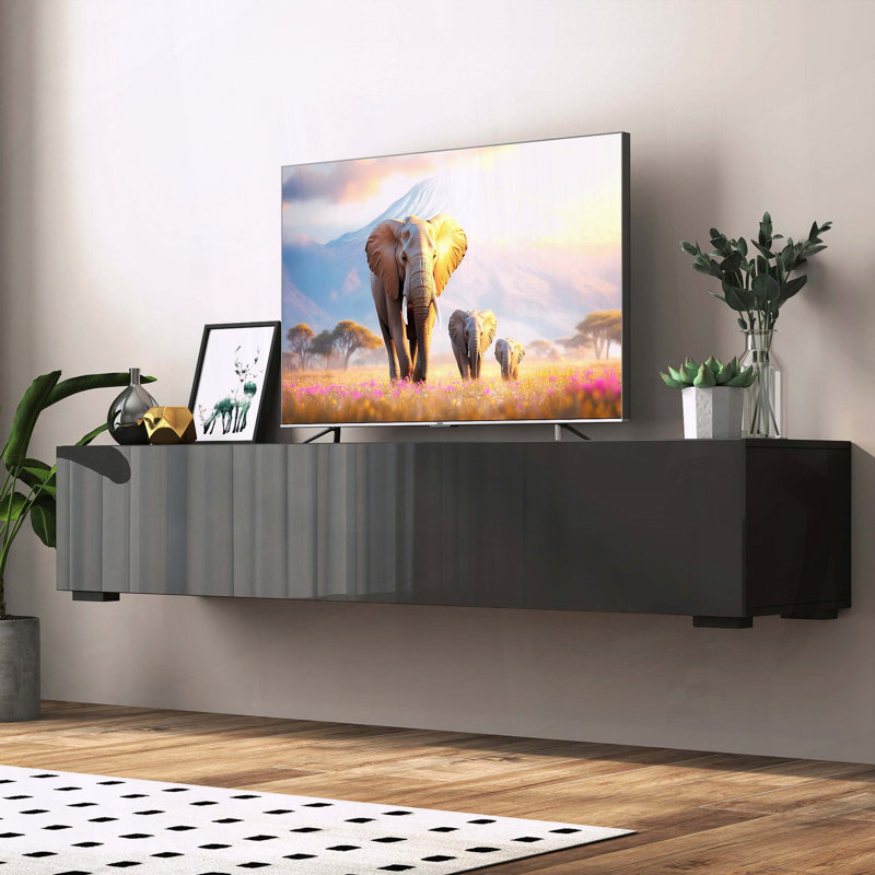 Wall Mounted Floating TV Stand with Drop-Down Cabinets