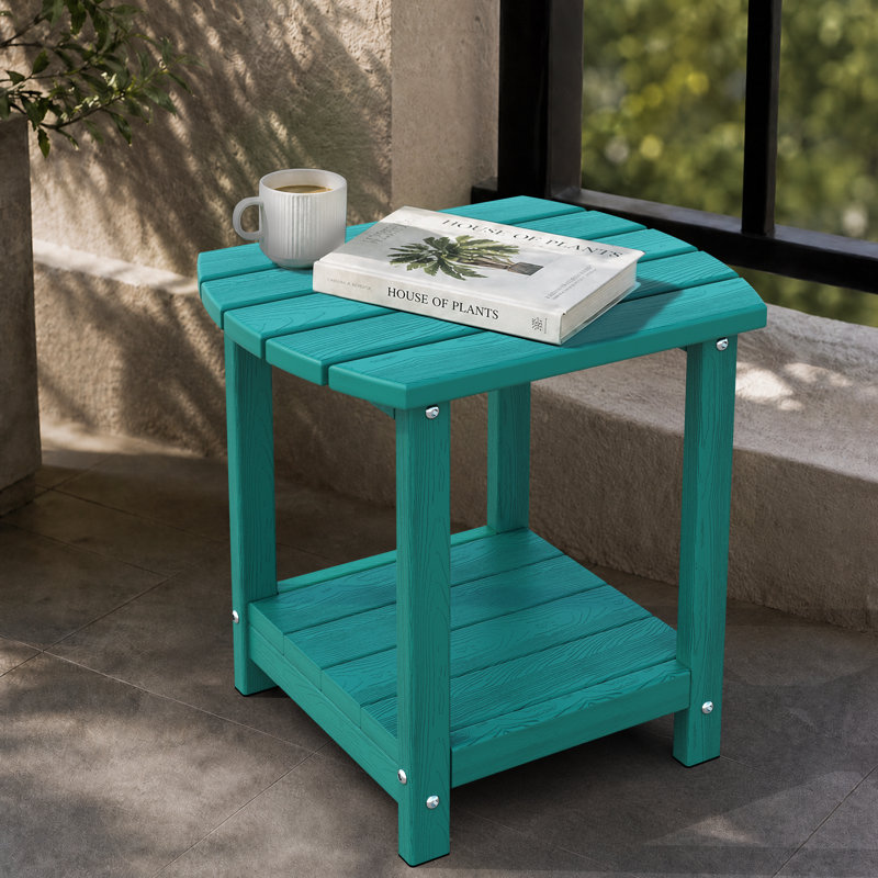 Outdoor HDPE Adirondack 2-Tier Weatherproof Patio Side Table, Teal
