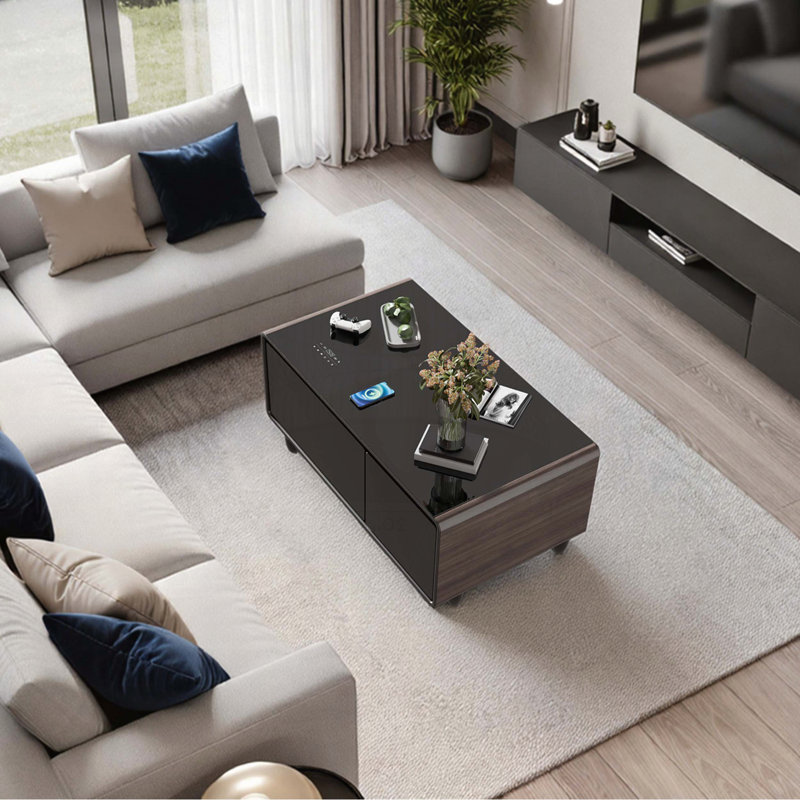 Table basse intelligente avec tiroirs réfrigérés intégrés, haut-parleur Bluetooth et chargement sans fil - brun, Brun