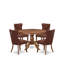 Ensemble de table de salle à manger 5 pièces Mid-Century composé d'une table en bois et de 4 chaises en tissu de polyester bourgogne avec dossier capitonné-2104614755